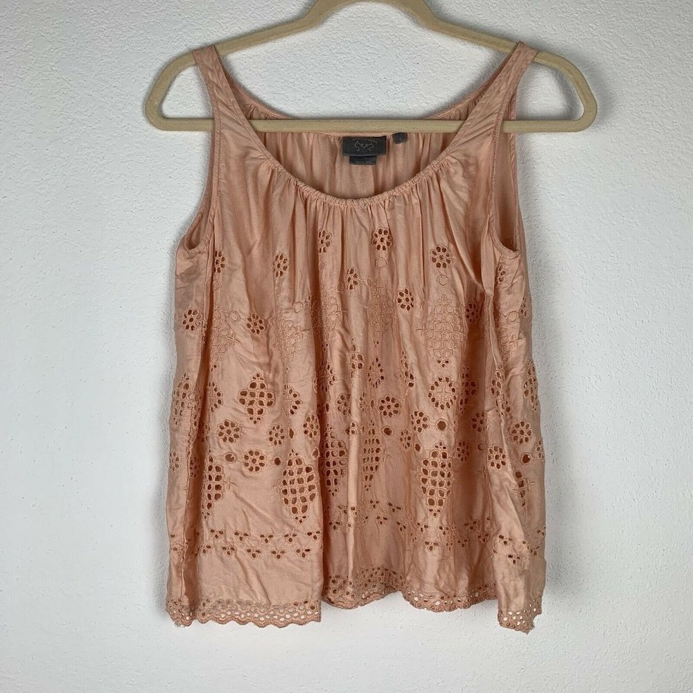 Vanessa Virginia Anthropologie Women's 0 Pink Eyelet Sleeveless Tank Top Blouse